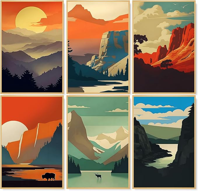 6 Pack Paint by Numbers Kit for Adults, National Park Canvas Painting Set | 8x12 Inch, DIY Acrylic Painting Craft Kit for Beginners without Frame, Relaxing Creative Hobby, Home Wall Decor, Gift