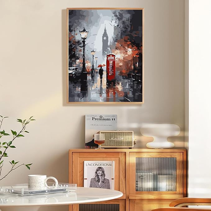 Paint by Numbers Kit for Adults Beginner 16x20 Inch, London City View | DIY Acrylic Painting by Numbers Street Scenery, Without Frame Canvas, Stress Relief Craft Kits, For Home Decor Gift