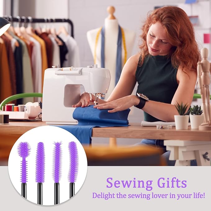 FJW Machine Cleaning Brushes, Reusable Silicone Dense Bristles Clean Brush for Sewing Machine Internal and Spool Area, The Every Nook and Cranny Sewing Machine Cleaning Tools 20 PCS Purple