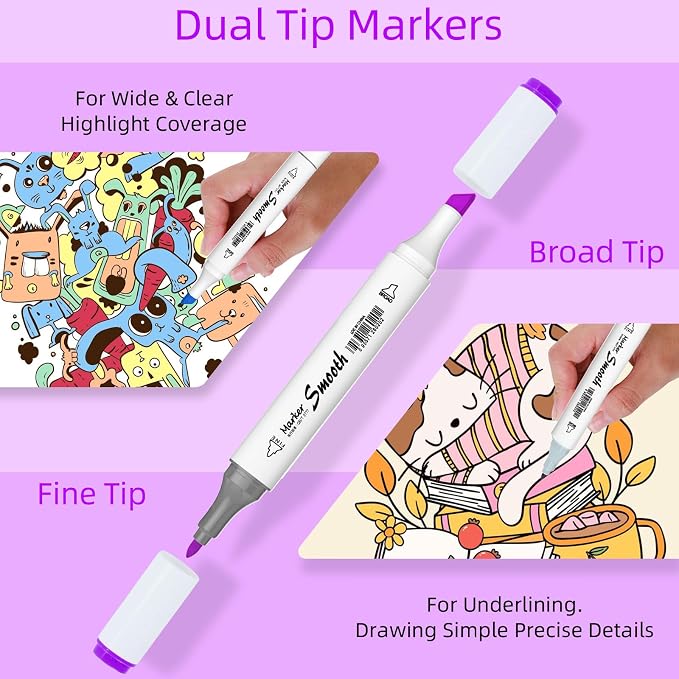 48 Colors Alcohol Markers, Dual Tip Art Markers with Fine Tip & Chisel Tips for Coloring, Illustrations, Drawing, Sketching for Adults