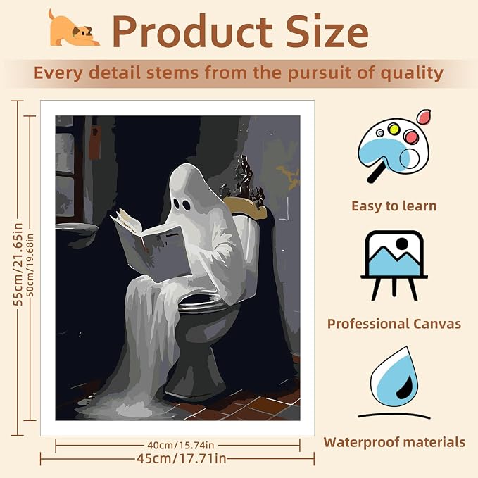 Reivworl Ghost Paint by Numbers Kit for Adults, Bathroom Paint by Numbers, Adult Paint by Number Kits for Gifts and Home Wall Decor 16x20 Inch