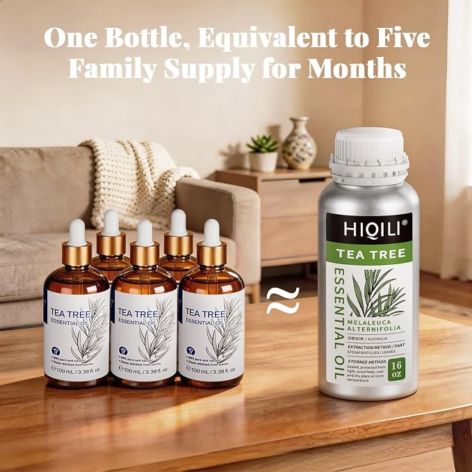 HIQILI Tea Tree Oil Large Capacity for DIY Candles, Soaps and Nail Care
