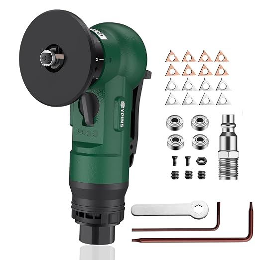 EYPINS Mini Pneumatic Chamfering Tool – 16pcs C&R-angle Blades Straight 45° Arc Beveling,Metal Air Chamfer 30000 RPM,Edge Deburring for Copper,Aluminum,Steel,Wood,Acrylic,1/4" Inlet,Precision,Quieter