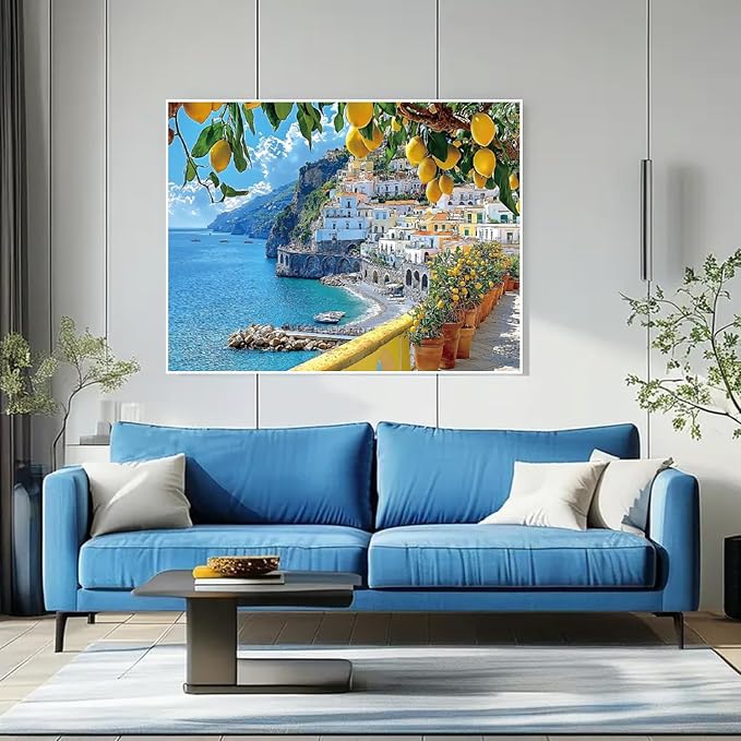Seaside Scenery Paint by Numbers Kit for Adults,Color By Numbers for Adults | Scenery Decor Painting by Number On Canvas, Paint Number Artist Funny Without Frame DIY, Home Wall Decor, 12x16in