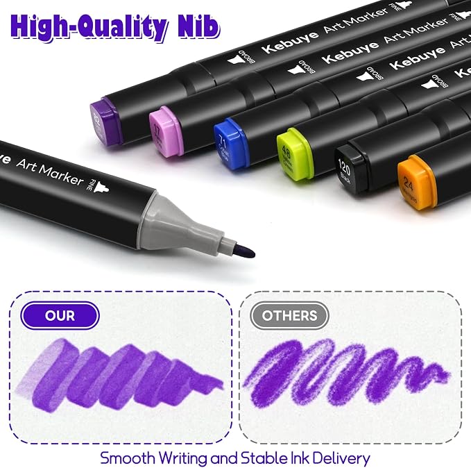 Alcohol Markers Set 48 Colors - Dual Tips Art Markers for Coloring Drawing | Drawing Marker for Artist Pens and Underlining - Professional Permanent Double Sided Markers for Coloring Books Kids Adult