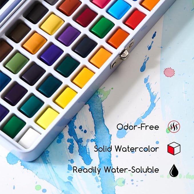 MEEDEN Travel Watercolor Paint Set: 50 Colors with Brushes & Coloring Book