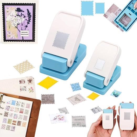 2 Pcs Stamp Punch, 1x0.8inch & Mini 0.6x0.5inch Rectangle Postage Stamps Shaped Paper Punches, Stamp Cutter Hole Punch, Stamps Maker Punches for Paper Crafts DIY Scrapbooking Journaling Card Making