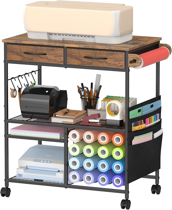 Mobile Craft Cart with Vinyl Roll Holder, Crafting Table Accessories Holder