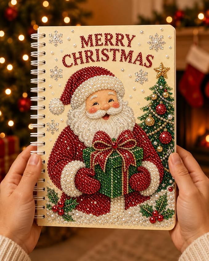 100 Pages DIY Christmas Pearl Diamond Art Painting Notebook，Style C