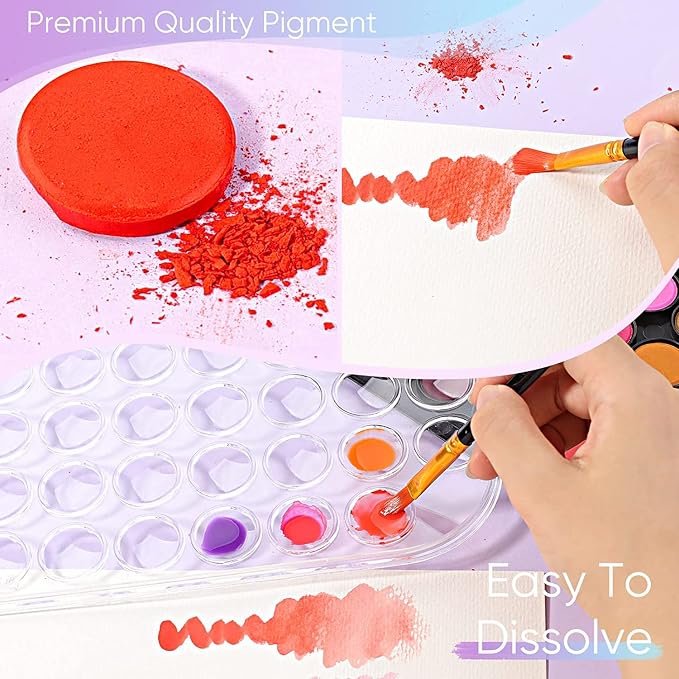 Watercolor Paint Set, 48 Colors Non-Toxic Watercolor Paint with a Brush, Refillable Water Brush Pen and Palette, Washable Water Color Paints Sets for Kids, Adults, and Artists
