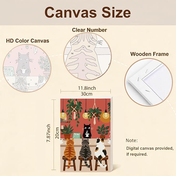 Gemozaic Framed Paint by Numbers Kit for Adults, Funny Cats Shop, 8x12 in | Cat Paint by Number for Adults Beginner with Frame & Easel, Easy DIY Acrylic Painting by Numbers for Home Wall Decor, Gift