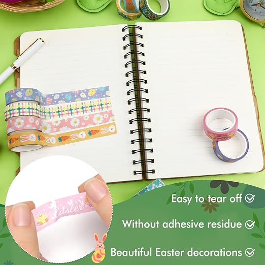SANNIX 12 Rolls Easter Washi Tape 15mm Wide Rabbit Eggs Carrot Spring