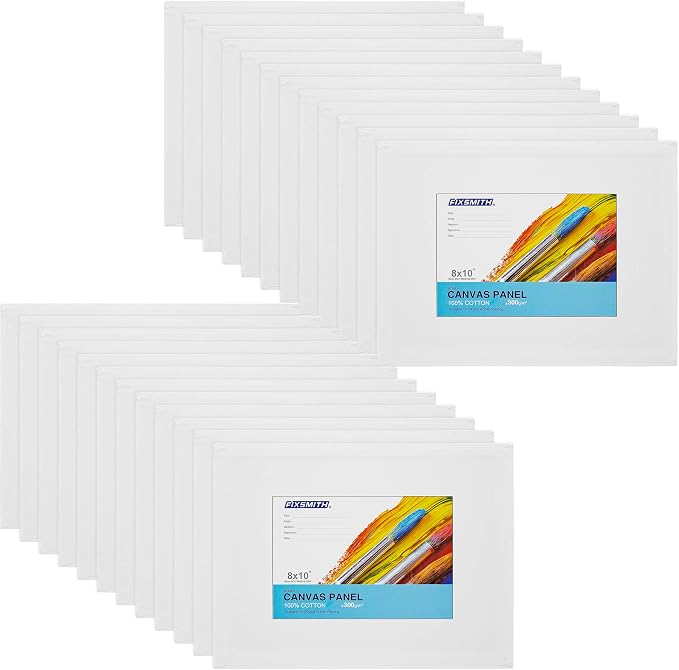 FIXSMITH Canvas Boards for Painting 8x10 Inch, Super Value 48 Pack Paint Canvases, White Blank Canvas Panels, 100% Cotton Primed, Painting Art Supplies
