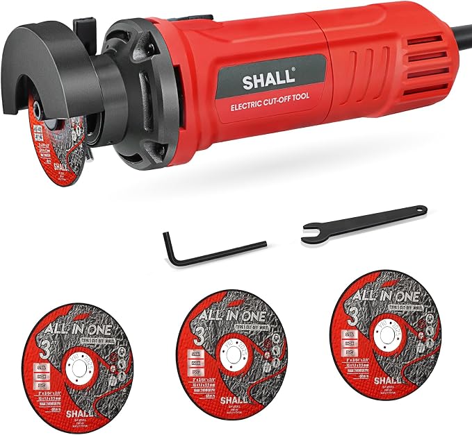 SHALL 3 Inch High-Speed Cut Off Tool, 3.5 Amp Metal Cutter Tool with 3Pcs Multifunctional Cut Off Wheels, 24000RPM Electricl Metal Cutting Tools for Steel, Inox