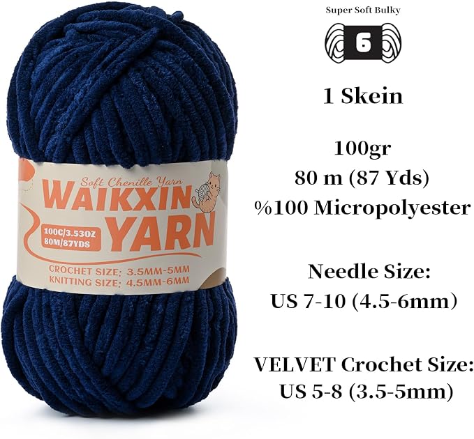 （3 Navy Blue） 3 Pack Super Soft Fuzzy Chenille Chunky Yarn for Crocheting, 300g (261yds) Fluffy Velvet Yarn for Hand Knitting Baby Blankets Weaving Craft