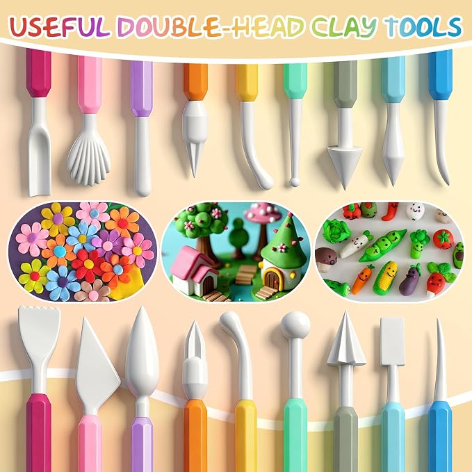 16PCS Double Head Sculpting Tools Set, Clay Tools Kit with 1.7 FL OZ Air Dry Clay Glaze for DIY Pottery, Molding Polymer Clay – Safe & Ergonomic Grip for Craft Lovers & Beginners