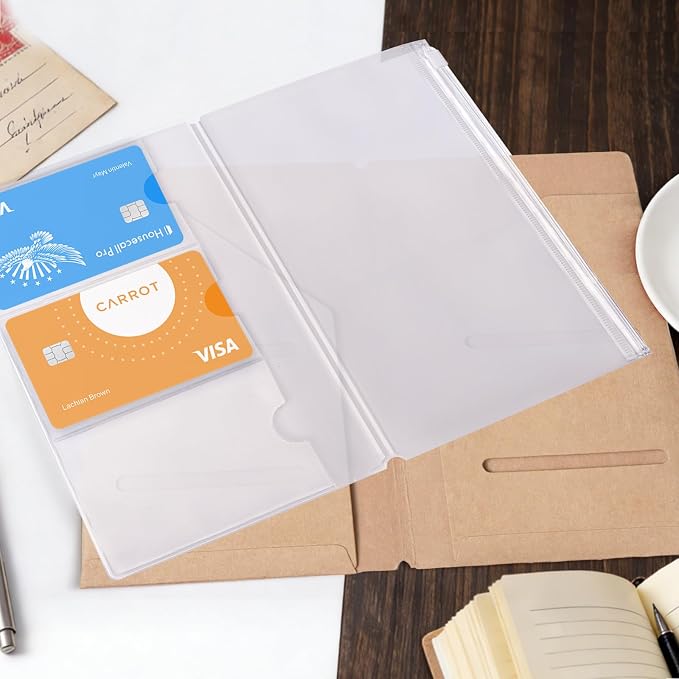 Roadtofree Passport Size Travelers Notebook Accessories Kit - All-in-One Set with Kraft Folder, PVC Zipper Case, Pen Holder, Binder Clip & 2 Elastic Bands for Travel Journal, Daily Use (Kraft, Standard Size 2 PC)