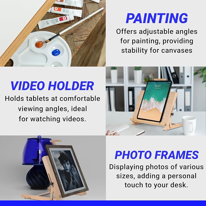 Falling in Art Adjustable Beechwood Tabletop Easel, Holds up to 22.5'' | Wooden Desktop Drawing Board Easel for Artists and Beginners, Suitable for Painting and Displaying Artwork