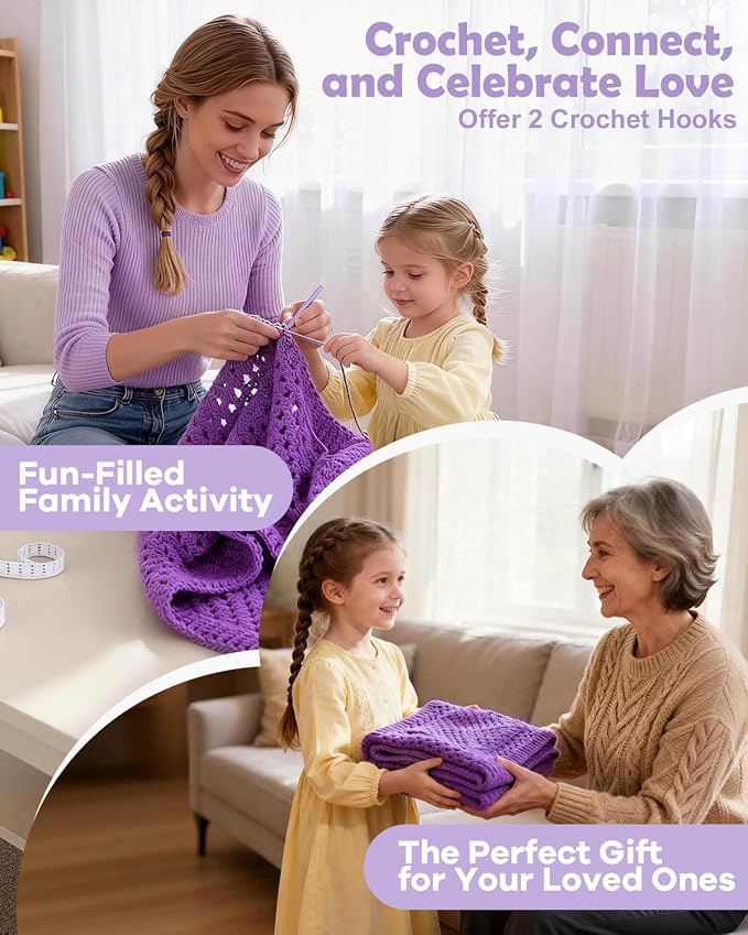 Arborthread Crochet Kit for Beginners, Easy All-Season Pocket Shawl & Scarf Crochet Kit for Adults w/Ample Premium Yarn to Fit Different Sizes, Step-by-Step Video & Instructions, Pureple