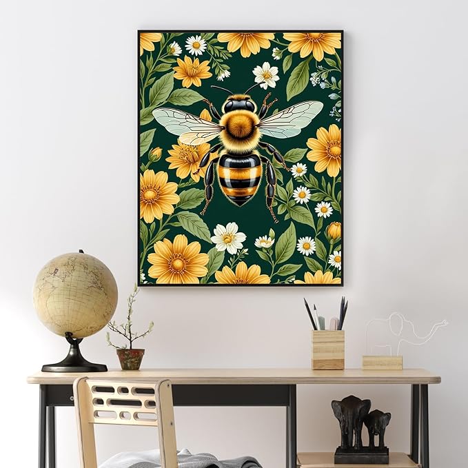 Yezavesu Paint by Numbers Kit for Adults Beginner, Bee Adult Paint by Number Kits on Canvas Without Frame, DIY Acrylic Flowers Painting by Numbers for Home Wall Decor Gift 16x20 Inch
