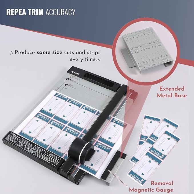 CARL Professional Rotary Paper Cutter with Clear Window – 12" Trimmer with Metal Base, Magnetic Guide, Calibrated Extension – Precise Paper, Label, Photo & Craft Cutting Tool