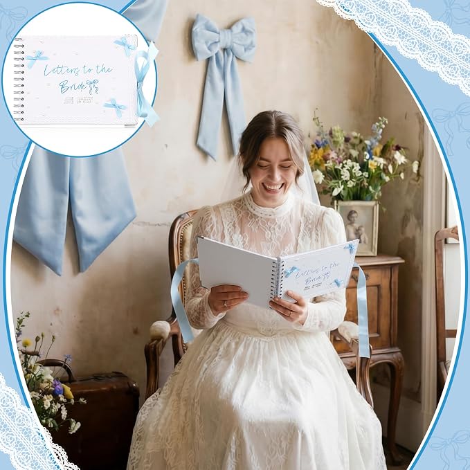 Humyoun Letters to Bride Scrapbook,8.5 X 7 Inch,Bow,Blue