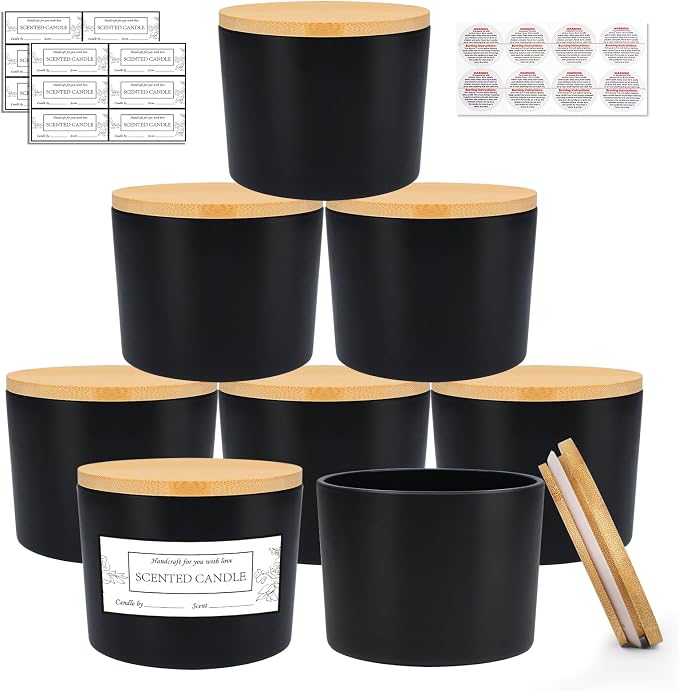 CONNOO 8 Pack 12 OZ Black Glass Wide Mouth Candle Jars