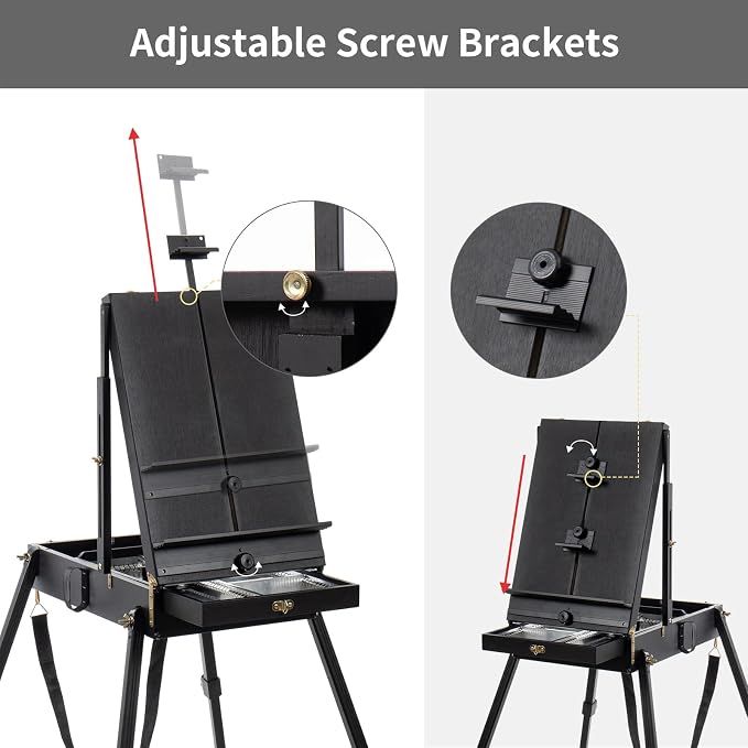 Falling in Art 4 Legs Portable Beechwood French Easel, Black | Plein Air Easel with Bigger Storage Drawer, Full Size Sketchbox Travel Easel for Painting, Drawing, Artwork