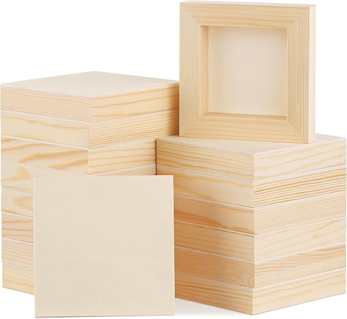 Aodaer 16 Pack Wood Panels 4 x 4 Inch Wooden Panels Canvas Unfinished Craft Wood Boards Panels for Art Crafts Acrylic and Oil Painting Pouring DIY Projects