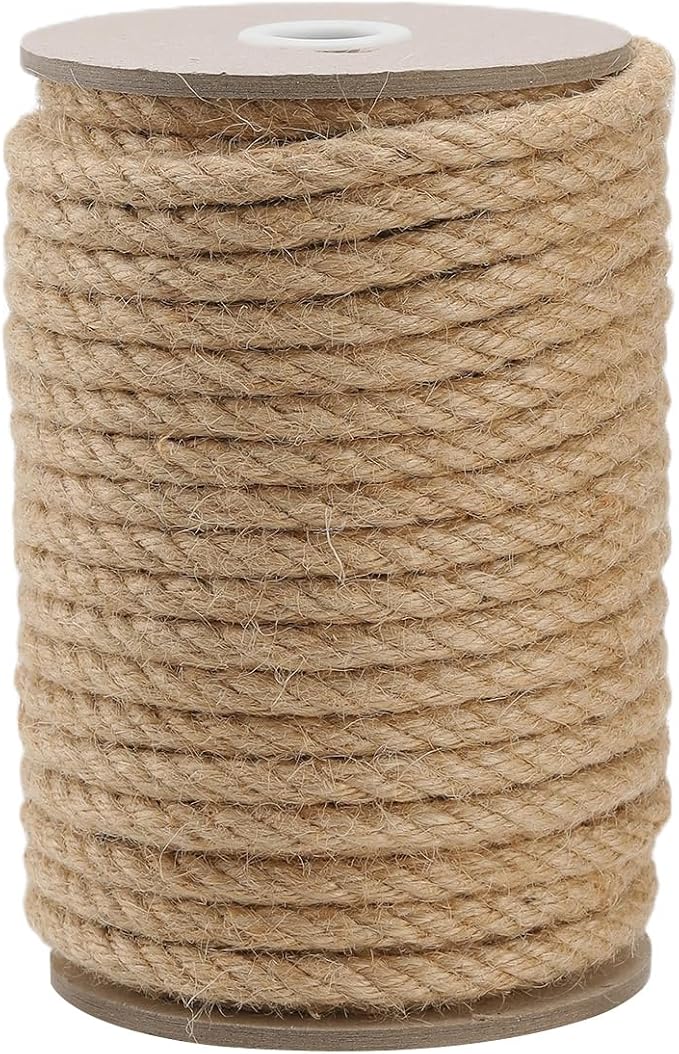Jute Rope 10MM x 100FT Heavy Duty and Thick Twine Rope for Crafts Projects Gardening Bundling Cat Scratcher Scratching Post Tree Gift Wrapping Home Christmas Decoration (Brown 10mm* 100ft)