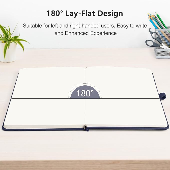 RETTACY Blank Journal Notebook, 192 Pages, A5 Medium Size (5.7'' x 8.3'') | Leather Hardcover, 100 GSM Thick Paper, for Sketching, Drawing, Painting (Navy blue)