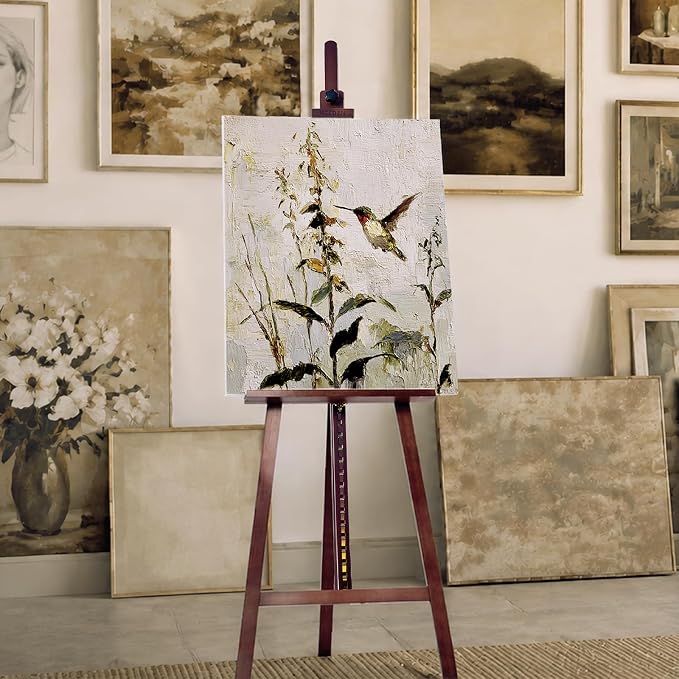 MEEDEN Art Wooden Easel Stand: Solid Beechwood, Can Hold Canvas up to 43" | Adjustable Height from 57"-76" for Studio Gallery, Multiple Angles A-Frame Easel for Adults Artists Beginners, Deep Walnut