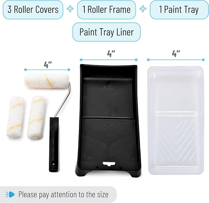 Bates- Paint Tray Set, Paint Roller Kit, 6 pcs, 4 Inch Roller Set, Small Paint Roller Brush for House Painting Supplies