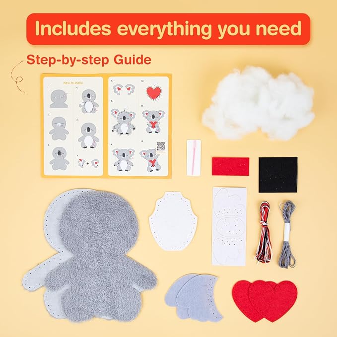 Avenir My First Sewing Kit for Kids 6-8, Koala Stuffed Animal Craft Set