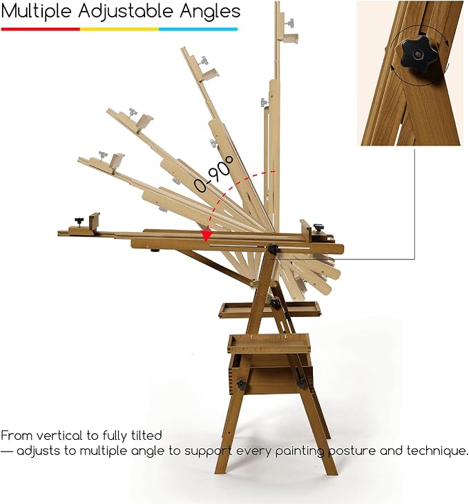 MEEDEN Painting Easel with Storage and Tray: H-Frame Beech Wood Art Easel | Easel Stand for Adults, Artists, Students, Beginners - Adjustable 50"-80" H, Holds Canvas Up to 47 Inches
