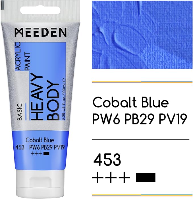 MEEDEN Acrylic Paint Cobalt Blue: 100ml/3.38oz x 2 with Titanium White | Heavy Body Artist Acrylic Paint Set for Canvas, Wood & Craft, Non-toxic Creamy Art Paint with Titanium White for Mixing
