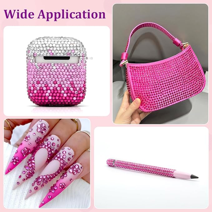 16000Pcs Resin Rhinestones with Tweezers for Crafting, Hot Pink 2-6mm Mixed Sizes Non Hotfix Flatback Gems, Bedazzling Crystal for DIY Crafts Clothing Tumblers Mugs Shoes Fabric Decor Nail Art