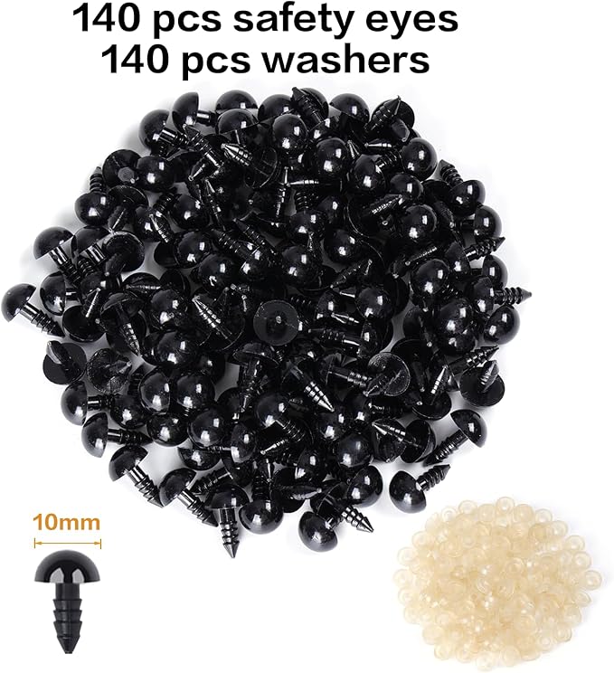 XKDOUS 10mm Safety Eyes, 280pcs Crochet Eyes for Amigurumi | Safety Eyes for Crocheting，Stuffed Animal Doll Eyes for DIY Crafts