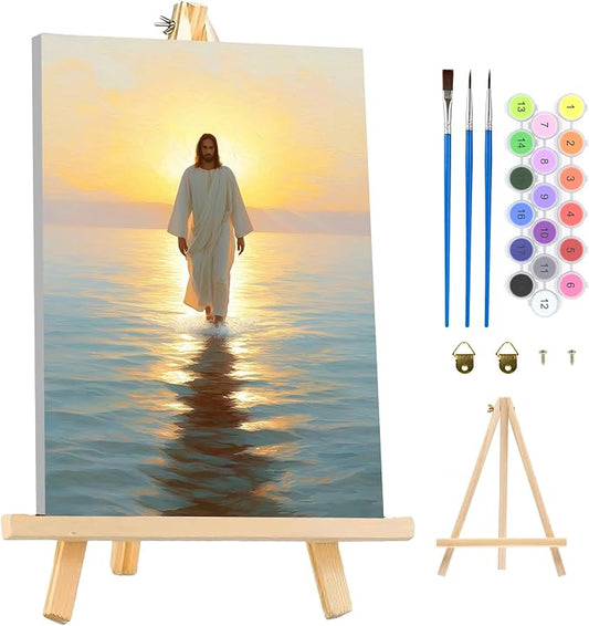 MAXBYE Framed Paint by Numbers Kits for Adults, Jesus Paint by Numbers Kit for Adults with Wooden Easel, Easy DIY Oil Painitings Kits with Tools for Beginners Gift Home Wall Decor 10×14 Inch