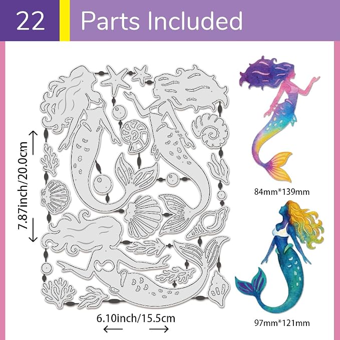 UNICRAFTALE 22Pcs Ocean Mermaid Cutting Dies for Summer DIY Crafts