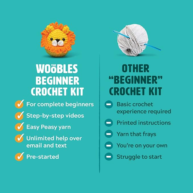 The Woobles Crochet Kit for Beginners (Bjørn the Narwhal) | As seen on Shark Tank, Kit includes: Easy Peasy Yarn, pre-started piece, hook, safety eyes, stuffing, video tutorials