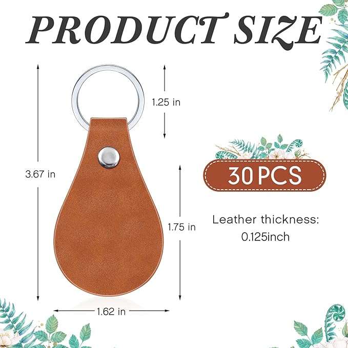 Taiyin 30 Pcs Leather Key Fob Kit PU Leather Keychain Blanks, Khaki