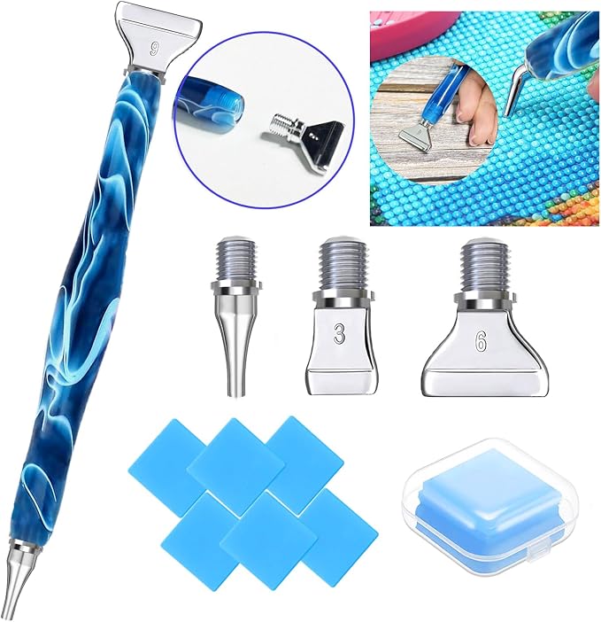 Diamond Art Tools Diamond Painting Accessories Kits with Screw Metal Tip Diamond Painting Pen Drill Bead Dot Pens for Art Craft Nail No Longer Loose (Blue Pen Silver 3)