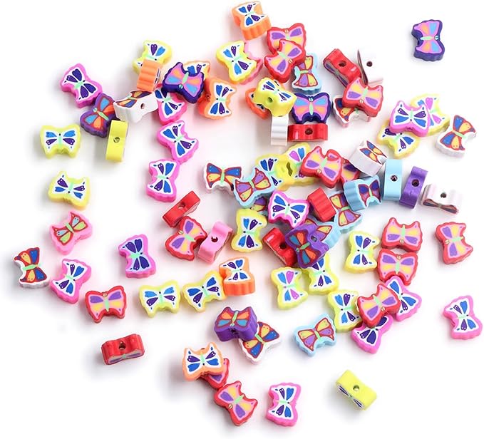 100 Pcs Butterfly Polymer Clay Beads Mixed Heishi Spacer Beads Supplies for DIY Bracelet Earring Necklace Jewelry Making