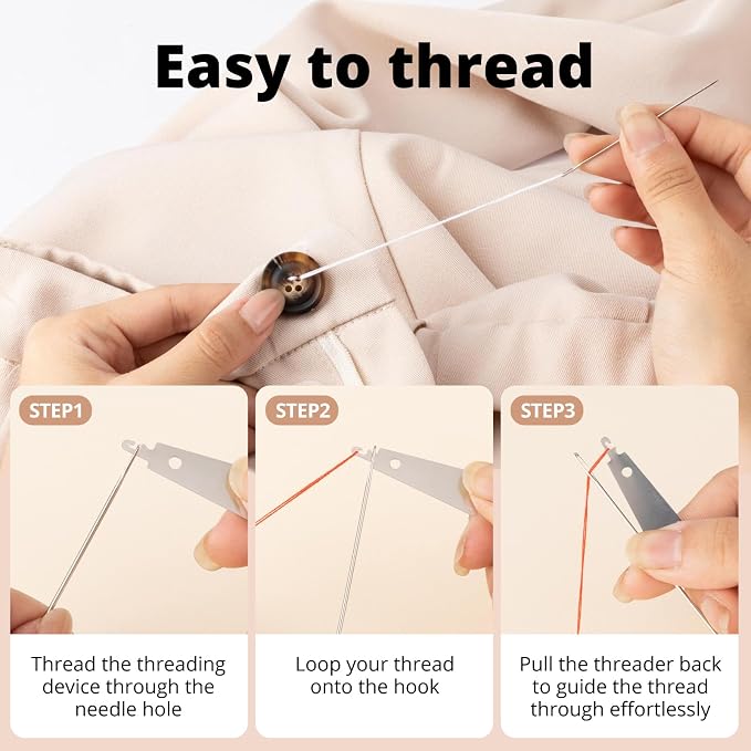 ZMLLAYE 72 Pcs Big Eye Sewing Needles Kit, Stainless Steel Hand Sewing Set | sewing kit with big eye needles, threads, thimbles, threader and storage bag for embroidery, crafts, and repairs.