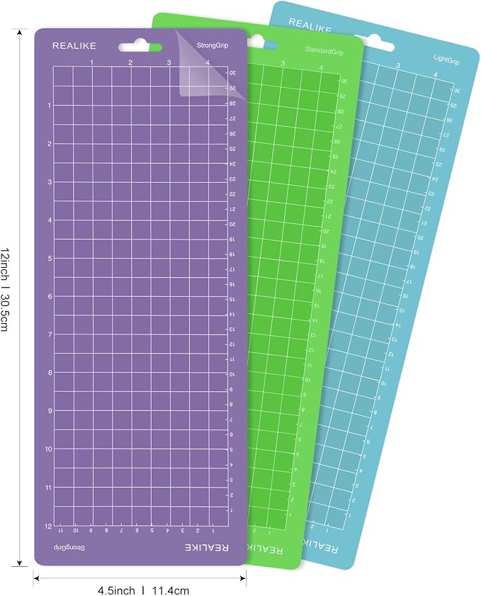 REALIKE Cutting Mat Compatible with Cricut Joy(4.5x12 inch,StandardGrip, LightGrip, StrongGrip 3Mats),Durable Adhesive Cutting mats for Joy Accessories