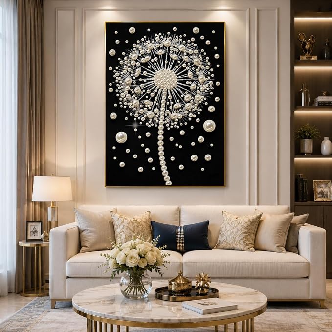 Morudeor Dandelion Diamond Art Pearl Painting Kits for Adults,Special Shape Diamond Art Kits for Flowers, DIY 3D Plastic Pearl Painting Kit for Home Decoration 12 × 16 inch