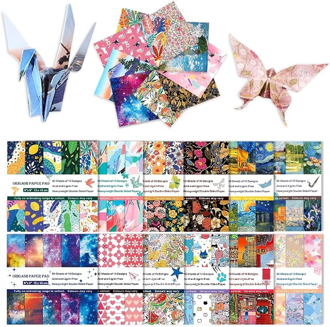 12 Different Packs Full Collection Origami Paper, 6-Inch Double Sided Color | 70GSM Colorful Paper,Various Pattern Origami Set,DIY Hand Crafts Kit,Arts Creativity,Easy to Fold,No-Fading.