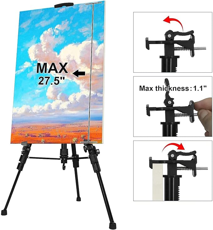 Easel Stand, 20" to 61" Adjustable Artist Easel for Adults, Aluminum Tripod Canvas Stand with Tray, Portable Painting Easel for Tabletop & Floor Displaying, Black