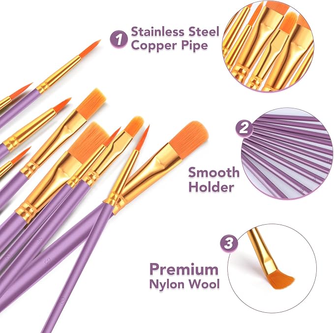 ESRICH 80PCS Paint Brushes, Paint Brush for Acrylic Painting | Artist Paintbrushes for Oil Watercolor, Body Face Rock Canvas, Small Paint Brushes for Kids, Purple